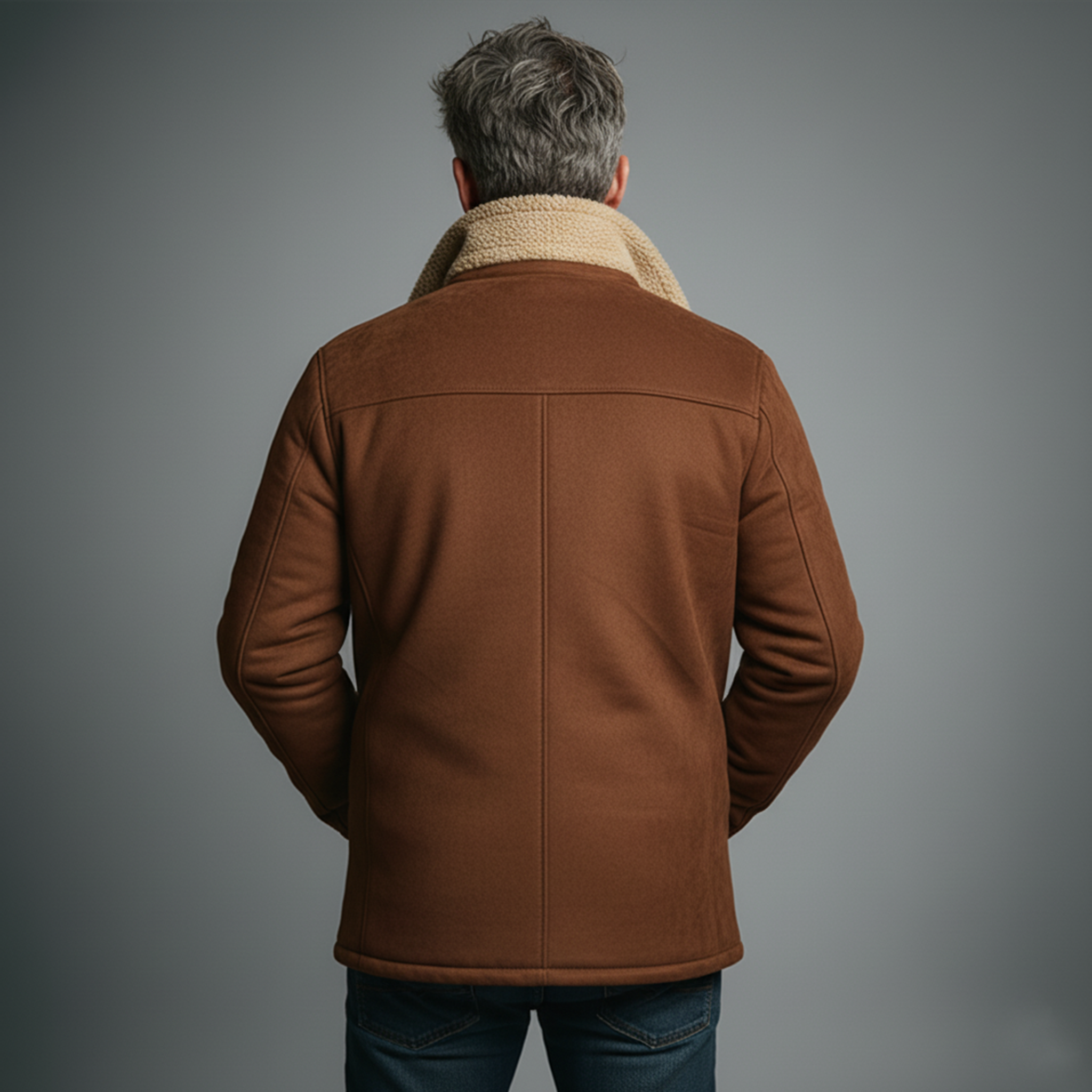 Men's Classic Light Business Fleece Lined And Stand Collar Faux Suede Jacket MTA0320K7K