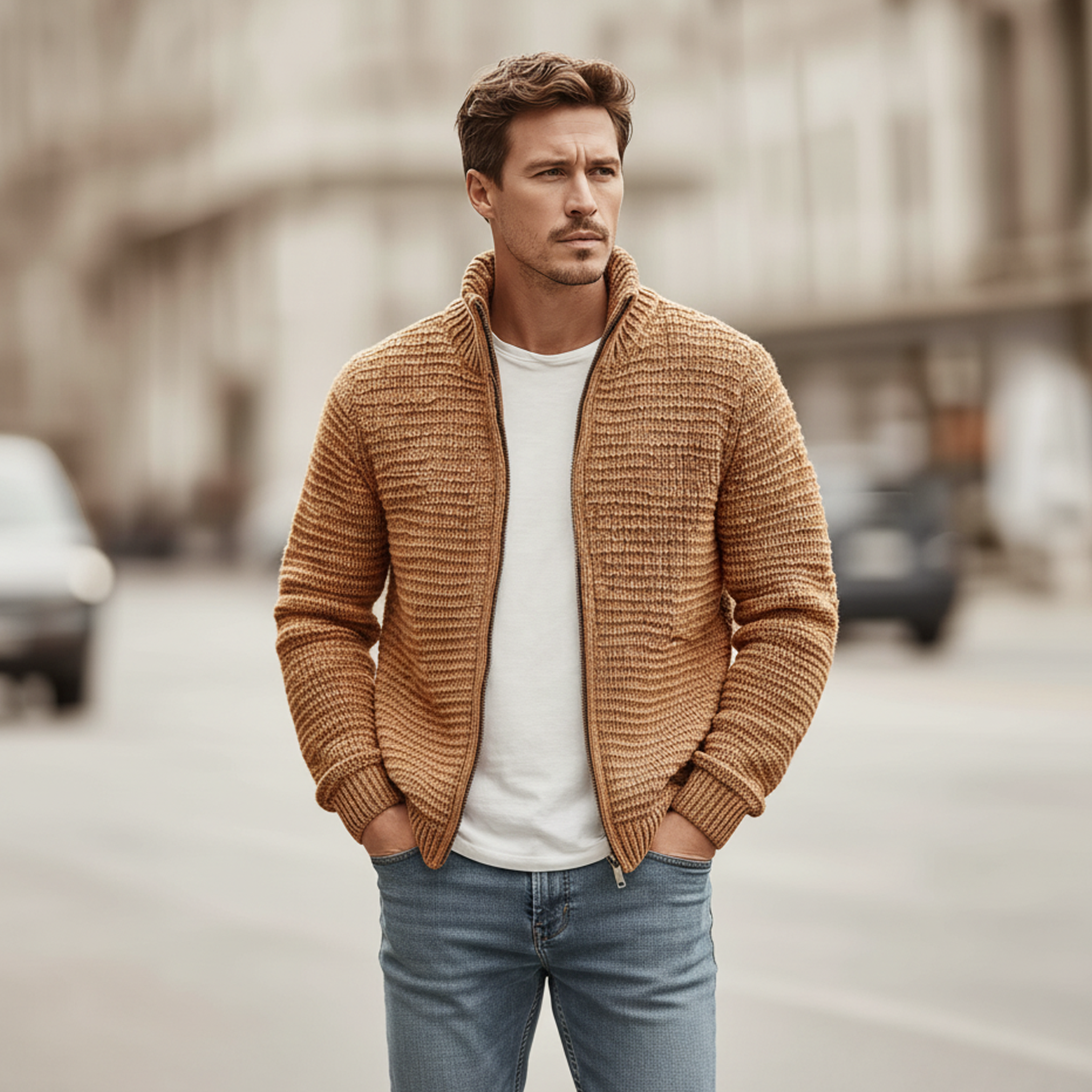 Men's Classic Casual Stand Collar Zipper Cardigan MTA2729J9K