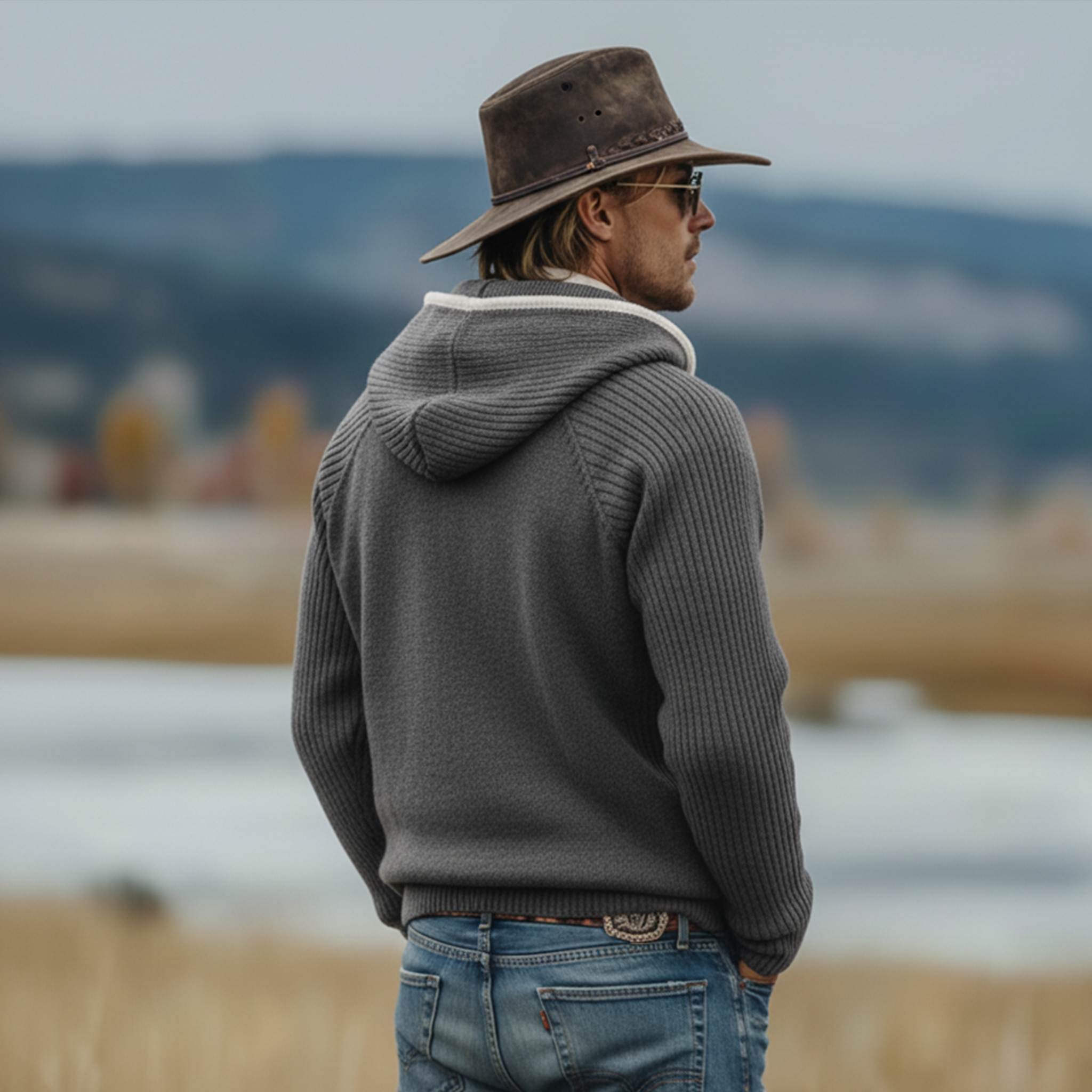 Men's Classic Casual Western Style Hooded Knitted Jacquard Sweatshirt MTA2801K0K