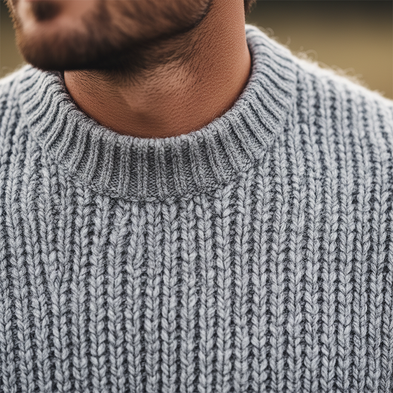 Men's Winter Retro Cotton Yarn Knit Crew Neck Sweater MTA0469K0P