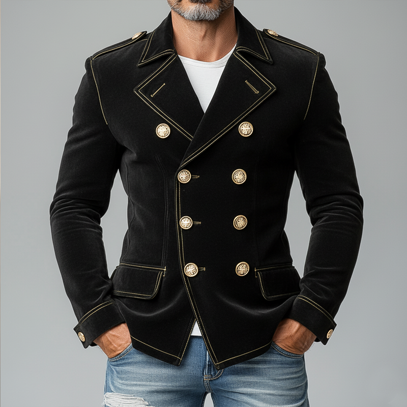 Men's Matte Velvet Lapel Double-Breasted Jacket MTA0743K3X