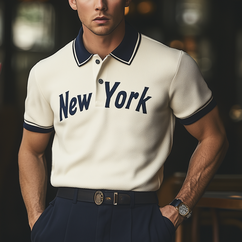 Herre klassisk sommer-T-skjorte med strikket «New York»-logo MTA1134F3U