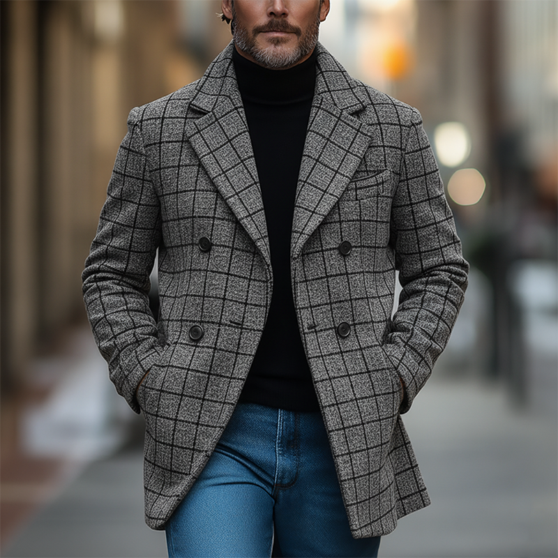 Men's Winter Retro Plaid Faux Wool Double-breasted Coat MTA1261K7P