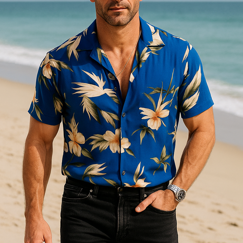 Men's Summer Vacation Style Polyester Blend Printed Short Sleeve Shirt MTA1082F3P