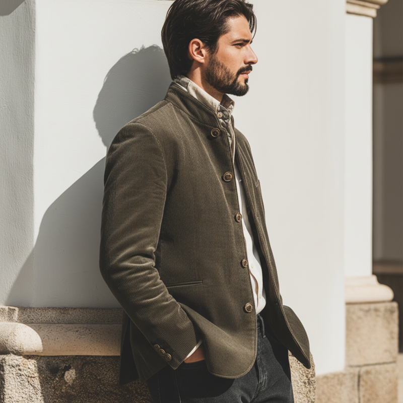 Men's Urban Style Stand-collar Corduroy Button-up Jacket MTA2580K5U