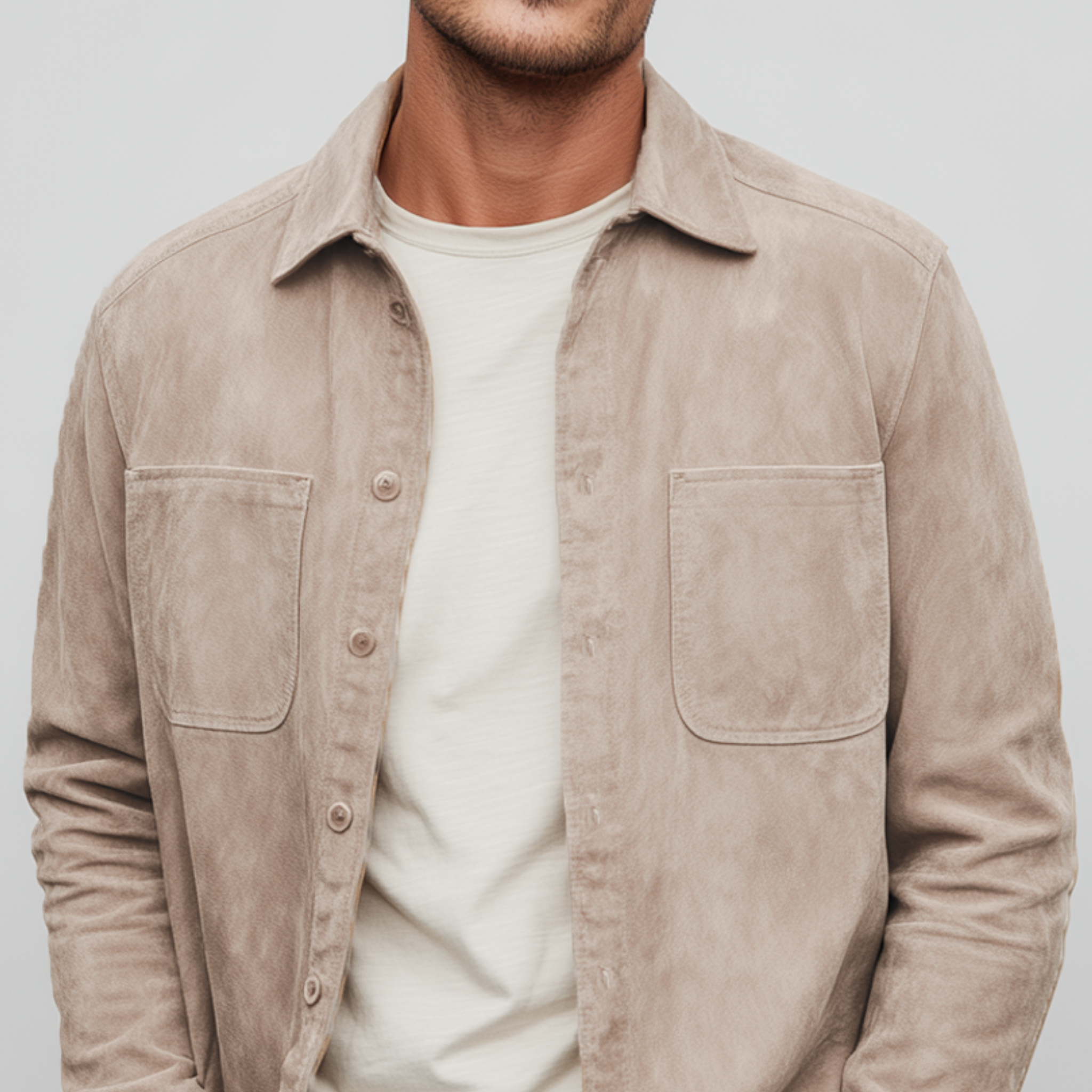 Men's Classic Casual Thin Suede Solid Color Multi-Pocket Long Sleeve Shirt MTA1802G4K