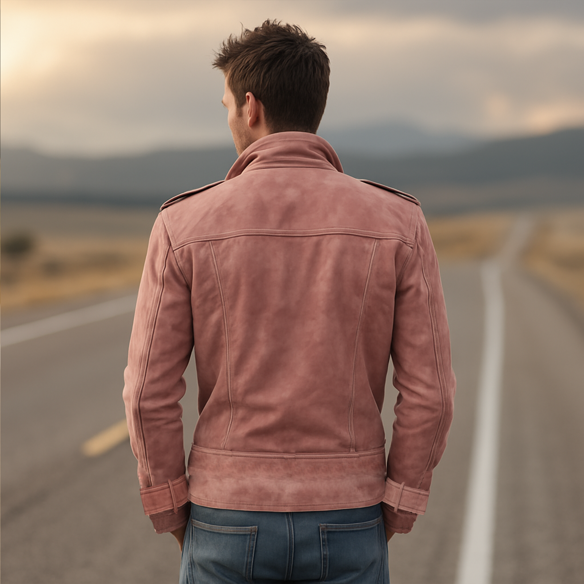 Men's Classic Retro Western Style Lapel Suede Epaulette Double-breasted Jacket MTA0801H7K