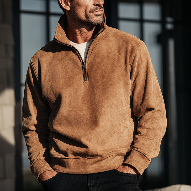 Men's Fashion Faux Suede Half-Zip Polo Shirt MTA0728H2P