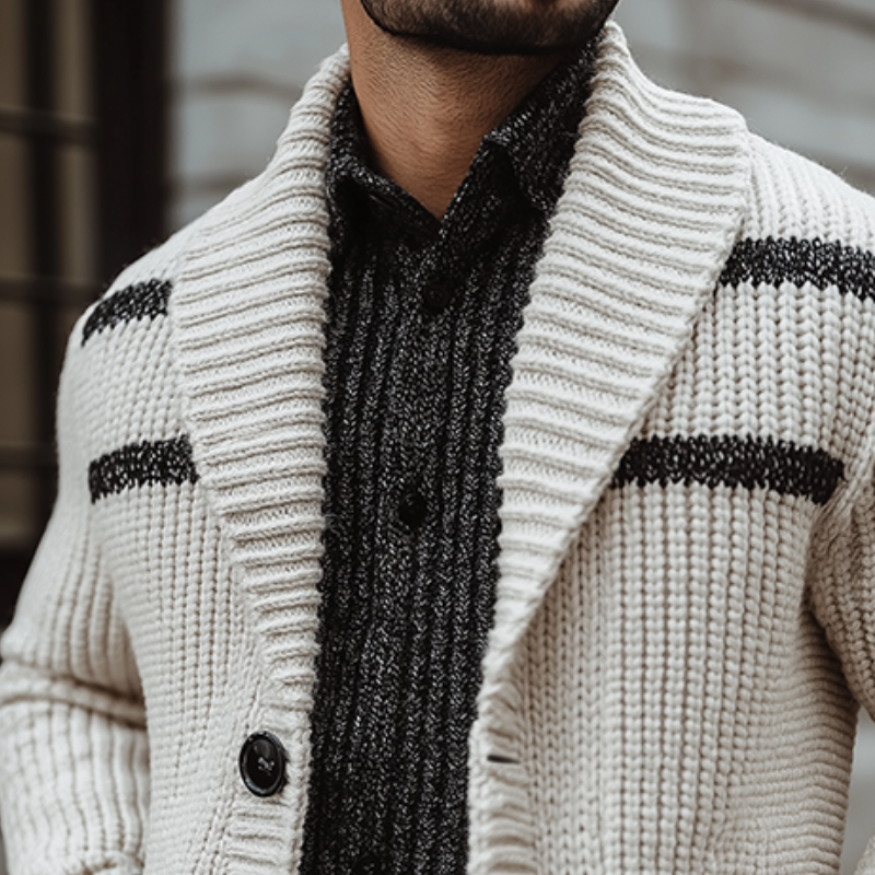 Men's Retro Casual Simple Striped Lapel Button Cardigan MTA1862I2TO
