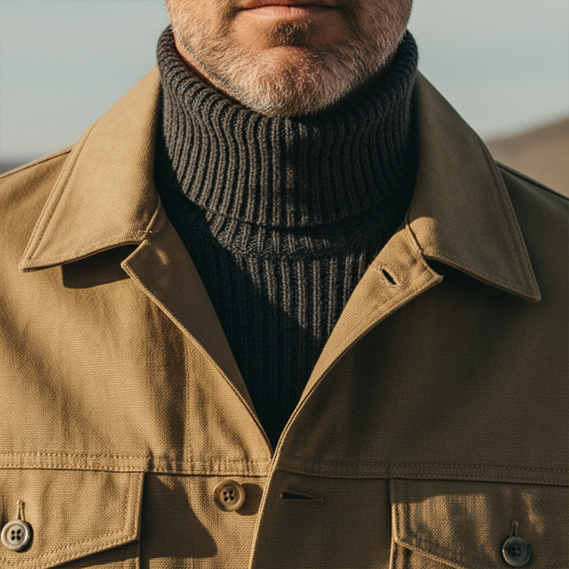 Men's Retro Cotton Blend Multi-Pocket Workwear Long-Sleeve Shirt MTA2002K0P