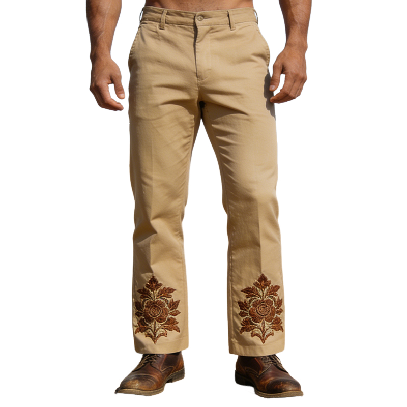 Men's Retro Cotton Embroidered Casual Pants MTZ1243A1TO