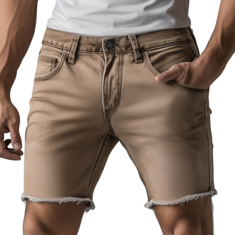Men's Casual Outdoor Washed Distressed Raw Edge Slim Fit Denim Shorts MTA0954F8M