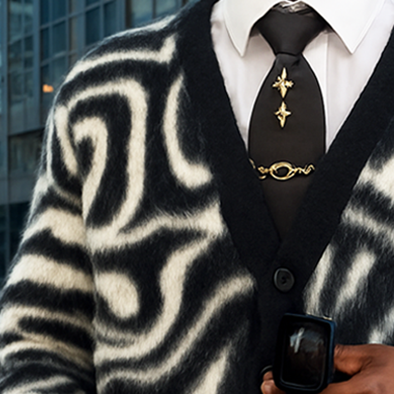 Men's Classic V-Neck Zebra Pattern Knit Cardigan MTA2672H6U