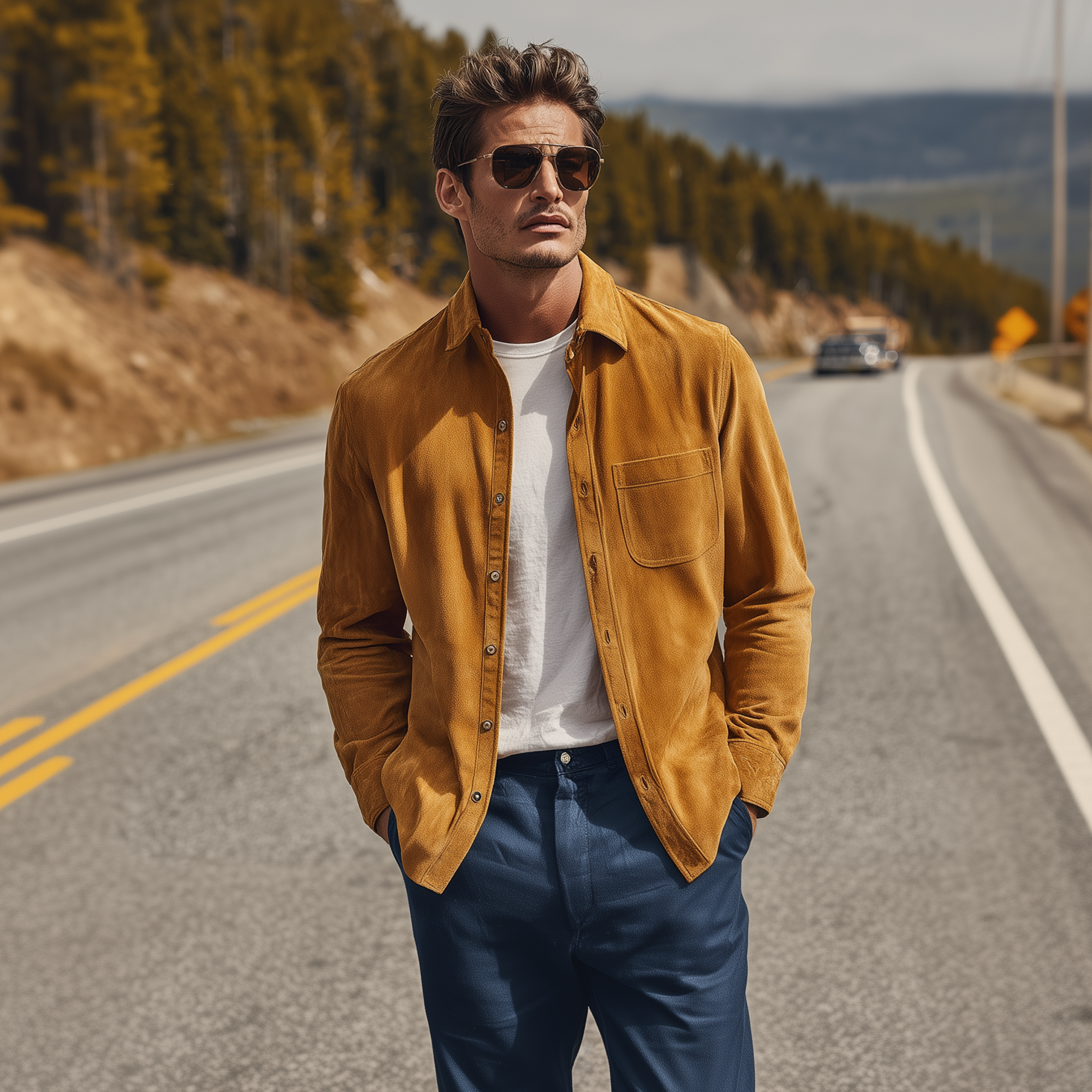 Men's Classic Casual Solid Color Thin Suede Long-sleeved Shirt MTA0188H7K