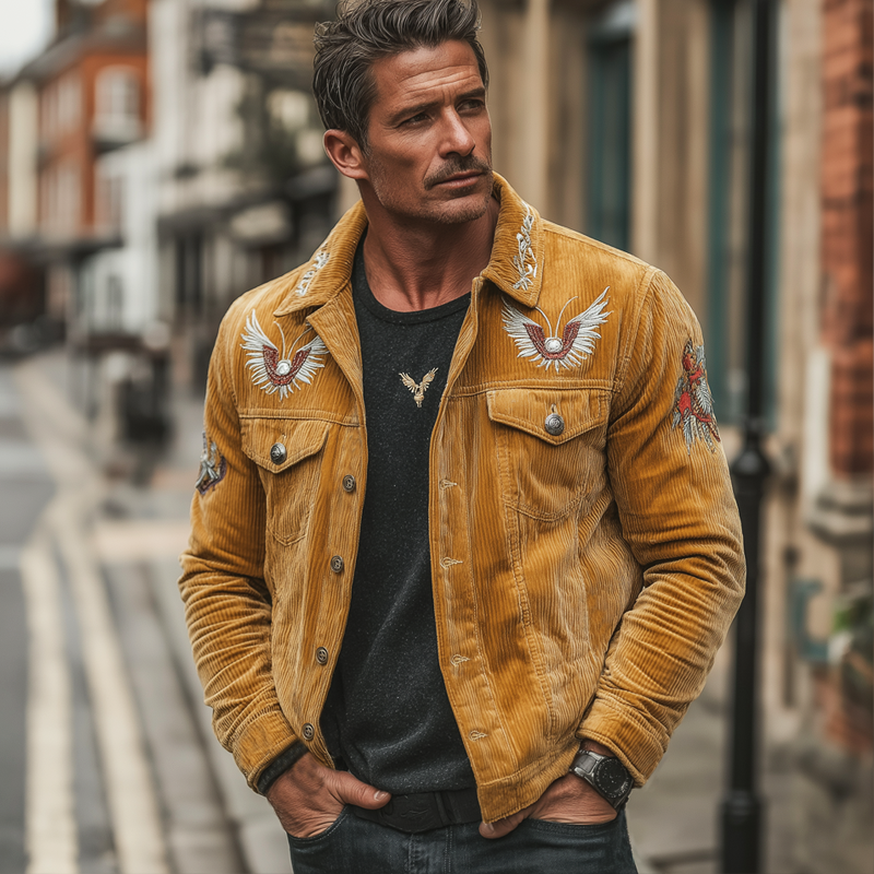 Men's Retro Exquisite Embroidered Corduroy Button Jacket MTA1043L1U