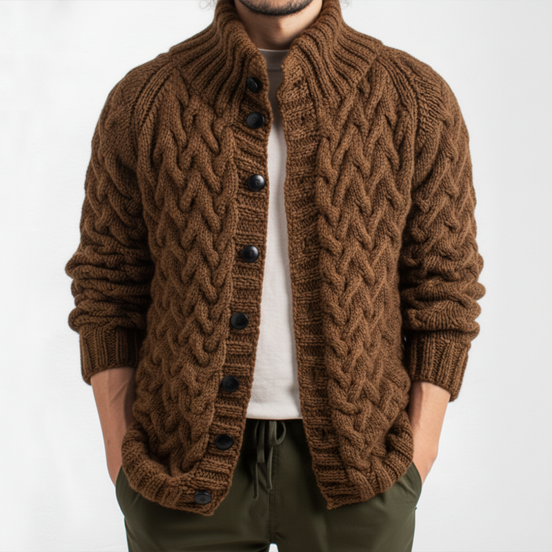 Men's Classic Jacquard Stand Collar Button Knit Cardigan MTA1489J3U