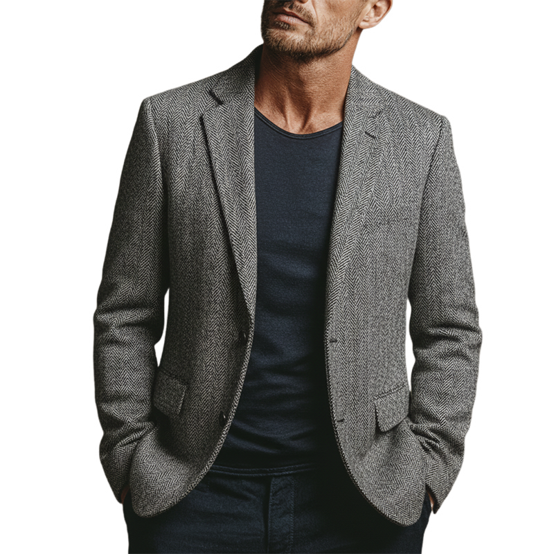 Men's Herringbone Blend Lapel Blazer MTA0672K7X