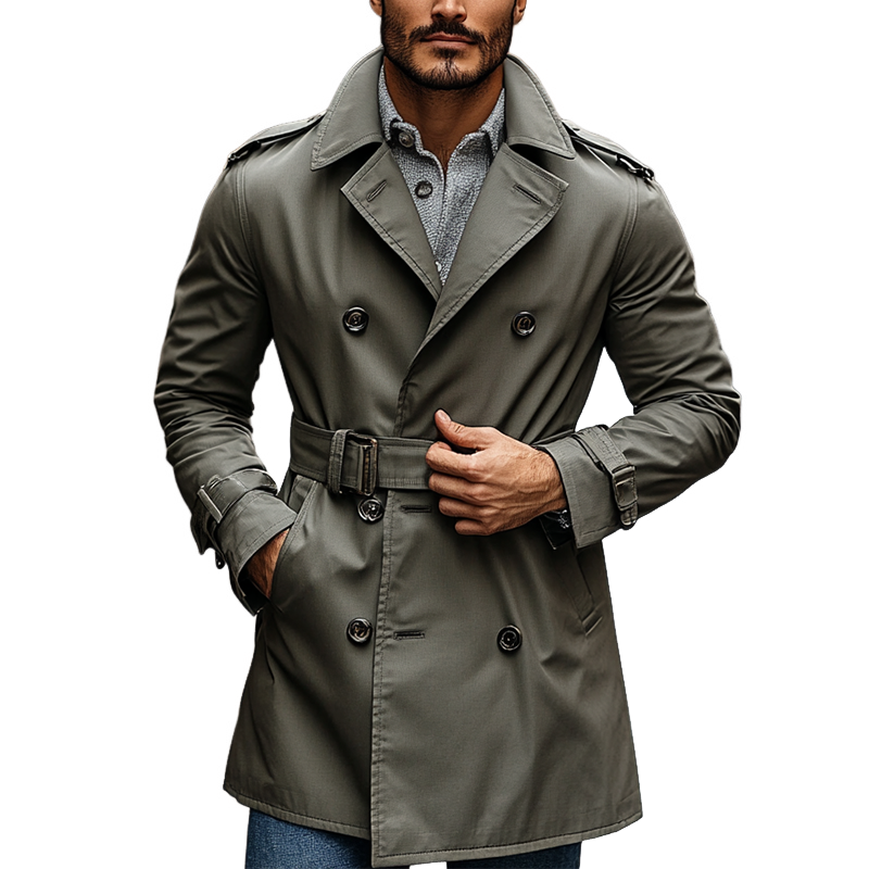 Men's Casual Double-Breasted Mid-Length Trench Coat MTA3056J6X