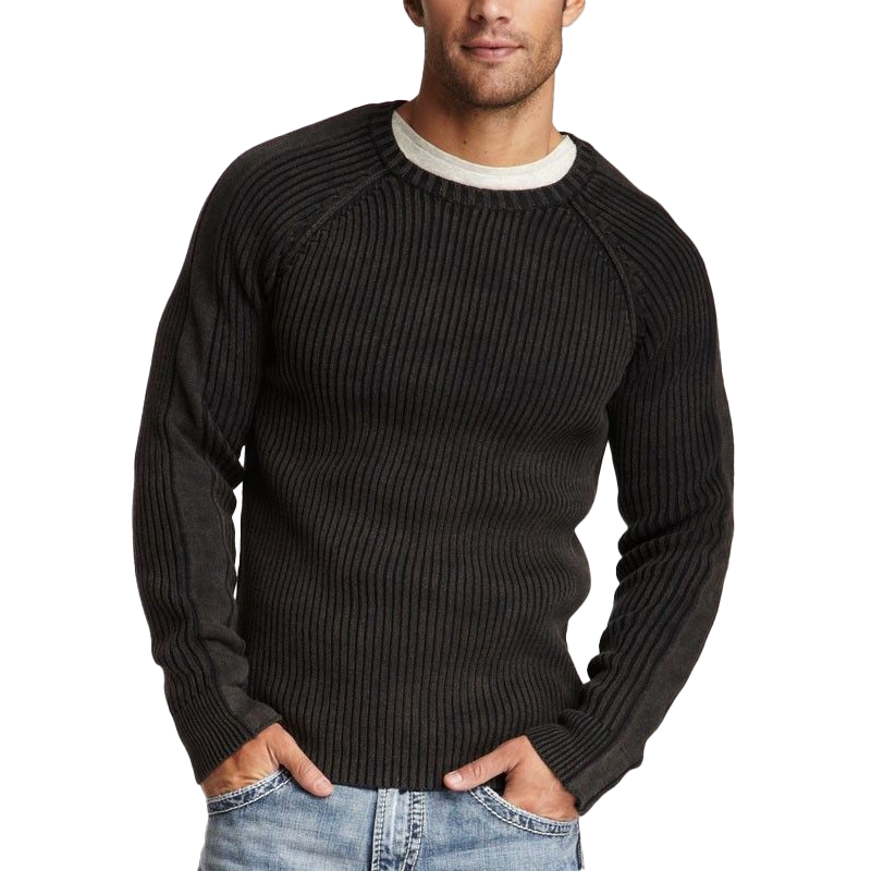 Men's Winter Retro Cotton Yarn Knitted Ribbed Crew Neck Sweater MTA1159K1P