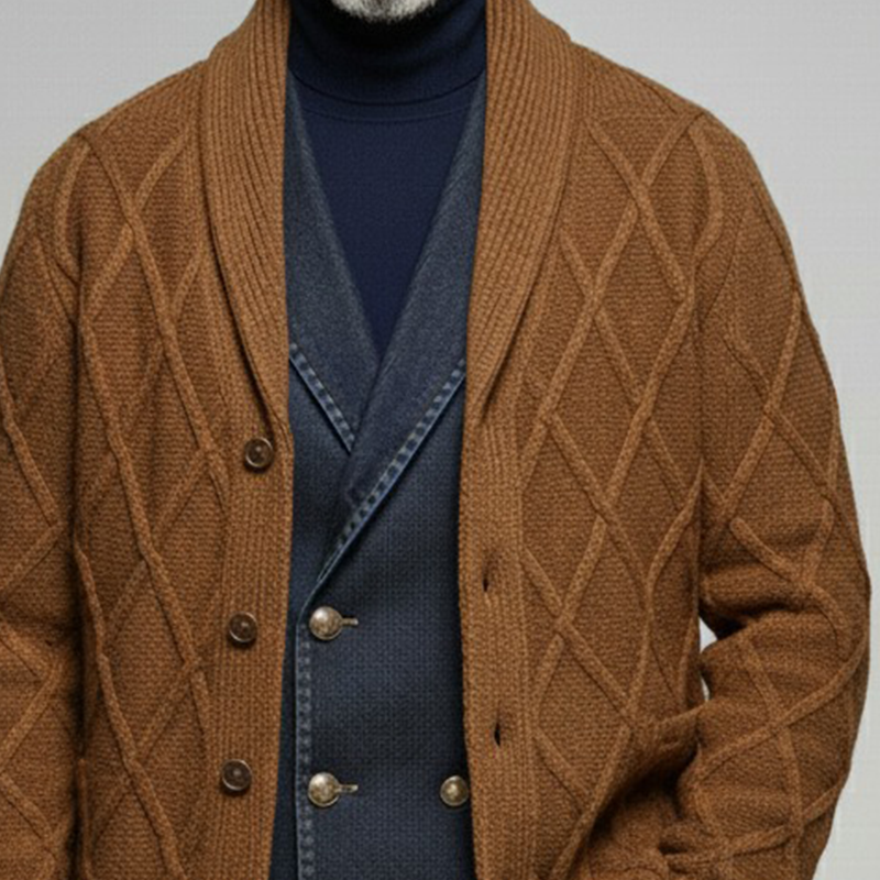 Men's Retro Plaid Jacquard Solid Color Lapel Knitted Start MTA1965I7X
