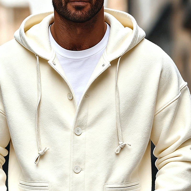 Men's Blended Multi-pocket Button-down Hooded Jacket MTA2991J2X