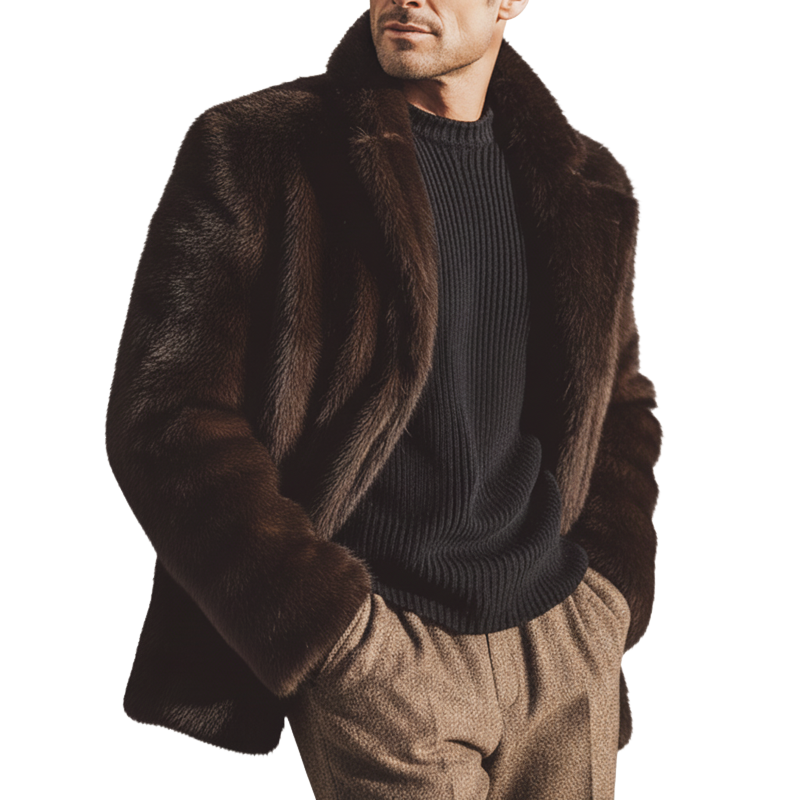 Men's Luxury Winter Warm Faux Mink Fur Concealed Buttons Jacket MTA2786K8U