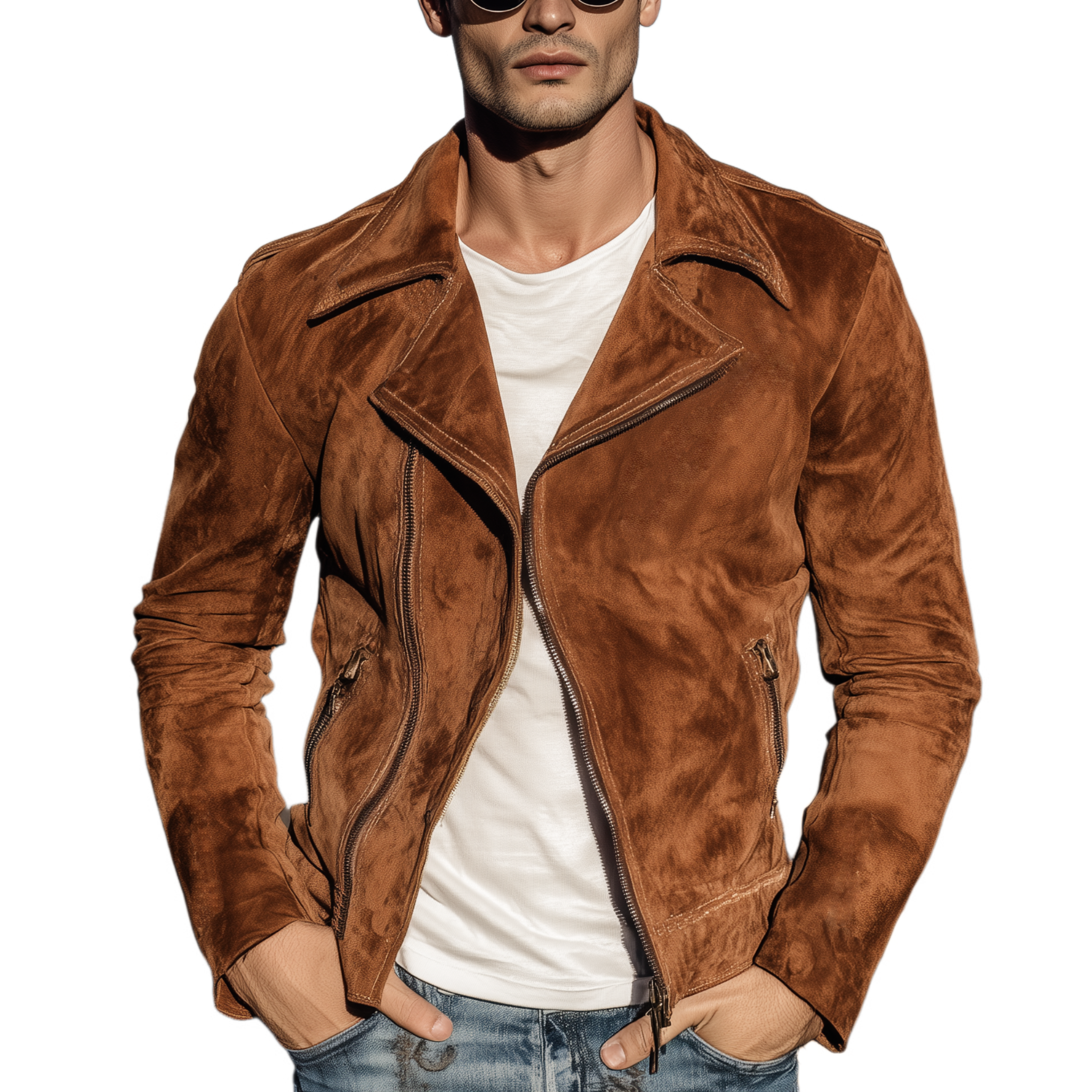 Men's Classic American Retro Lapel Suede Slim-Fit Motorcycle Jacket MTA2028H5K