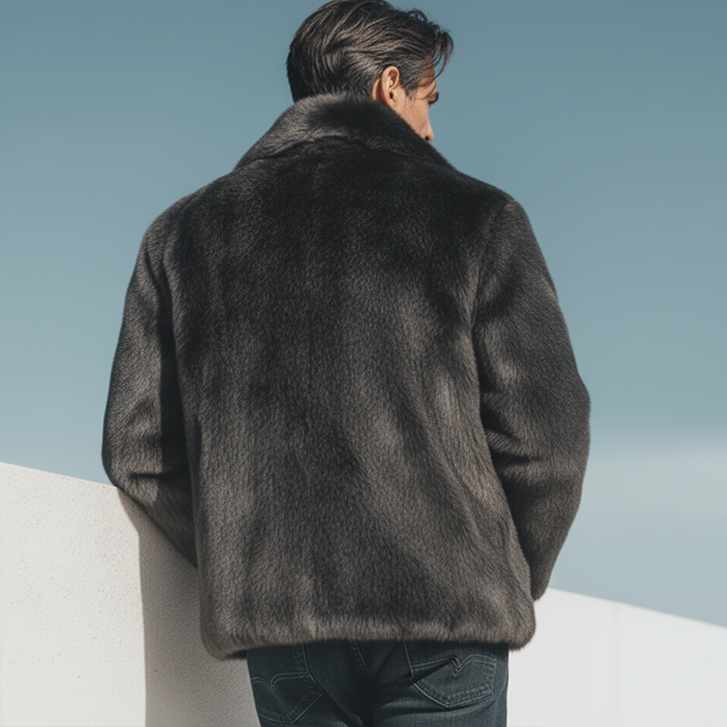 Men's Urban Style Lapel Zip-up Warm Dark Gray Faux Mink Fur Jacket MTA2584K6U