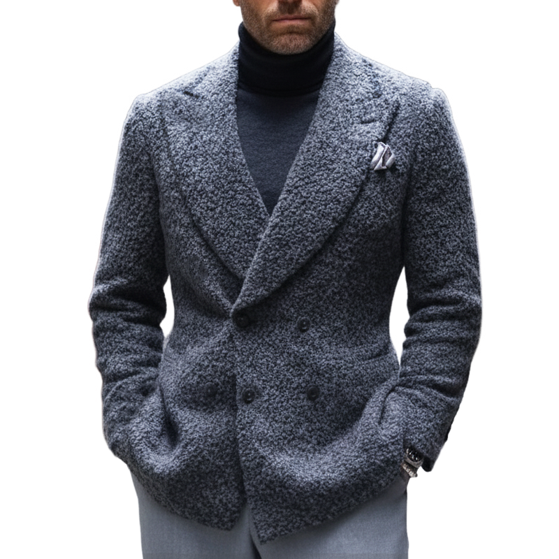 Men's Classic Double-breasted Coarse Grain Faux Wool Blazer MTA2576J8U