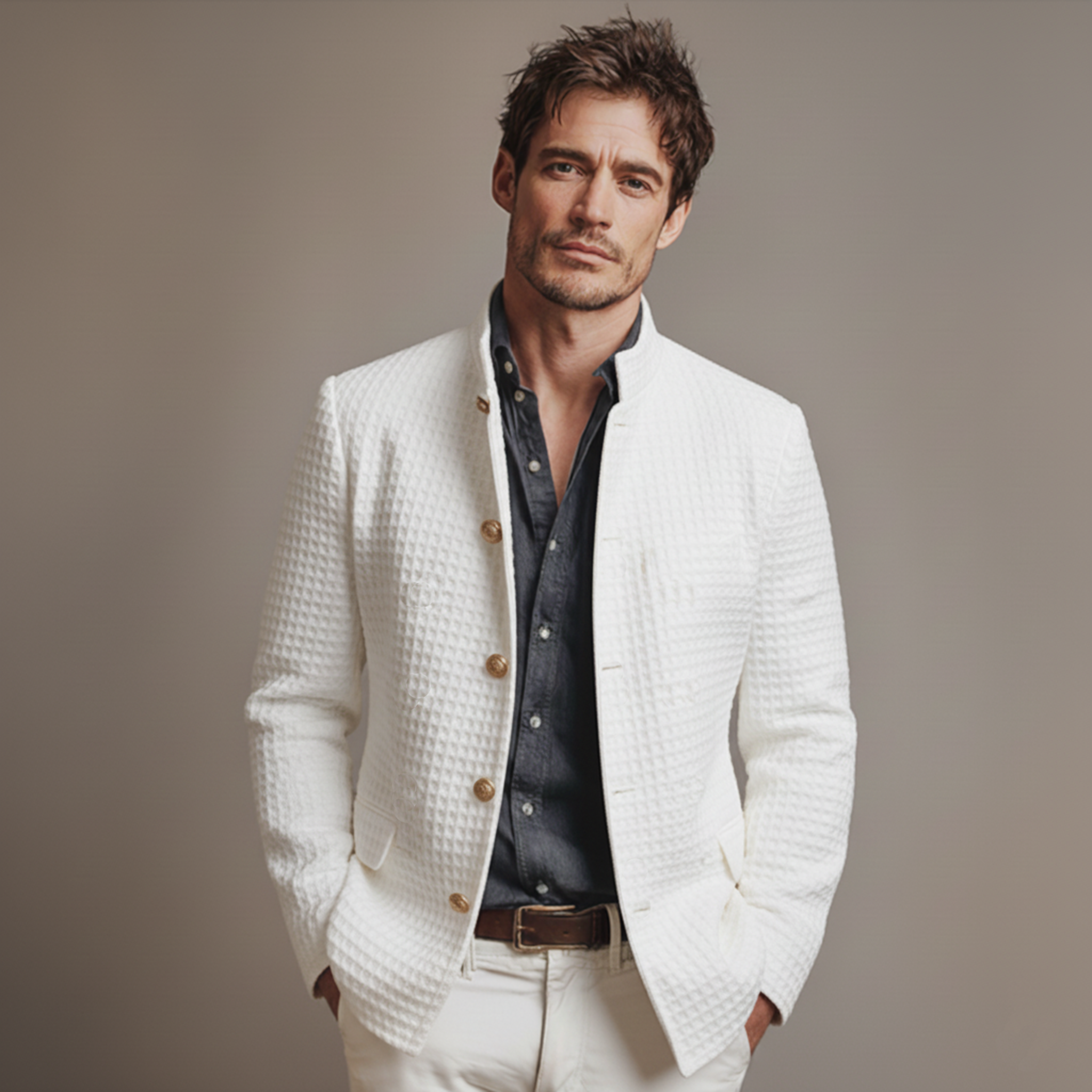 Men's Classic Business Stand Collar Waffle Slim Fit Jacket MTA2755J6K