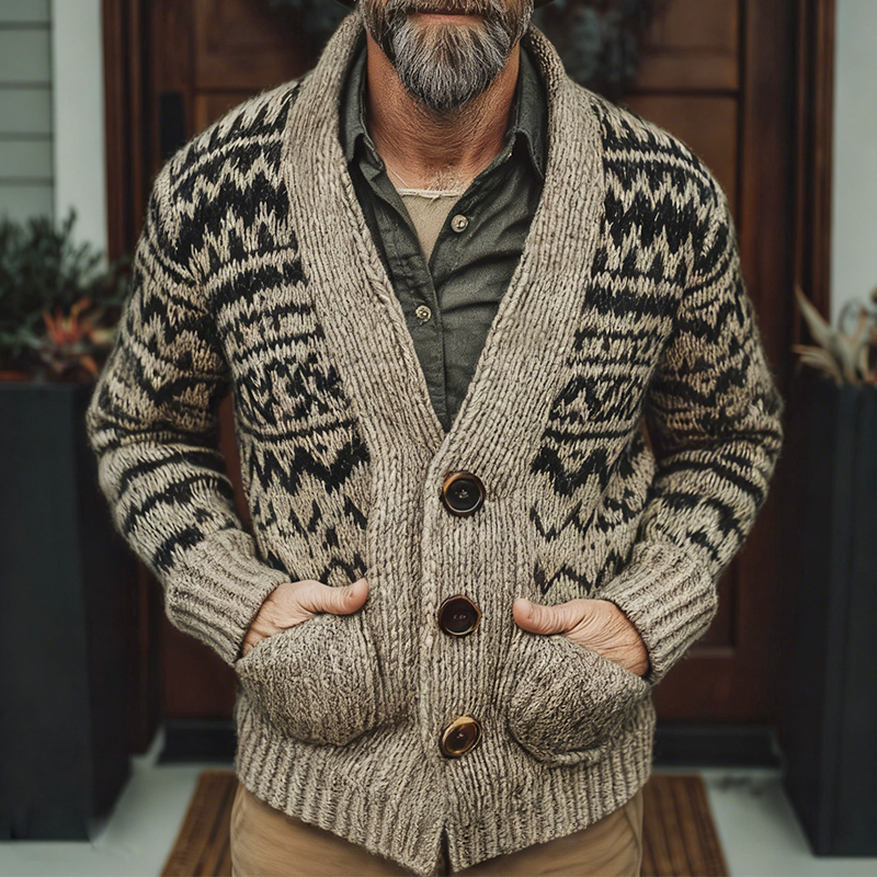 Men's Retro Casual Geometric Knit Button Cardigan MTA2525K8TO