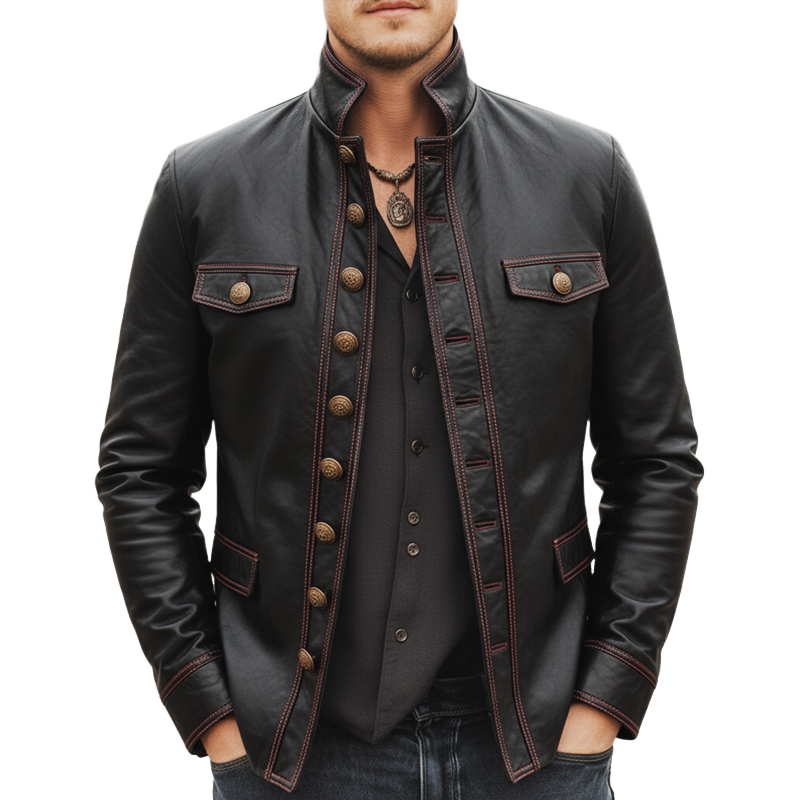 Men's Classic Urban Style Stand-collar Slim-fit PU Leather Jacket MTA0864L6U