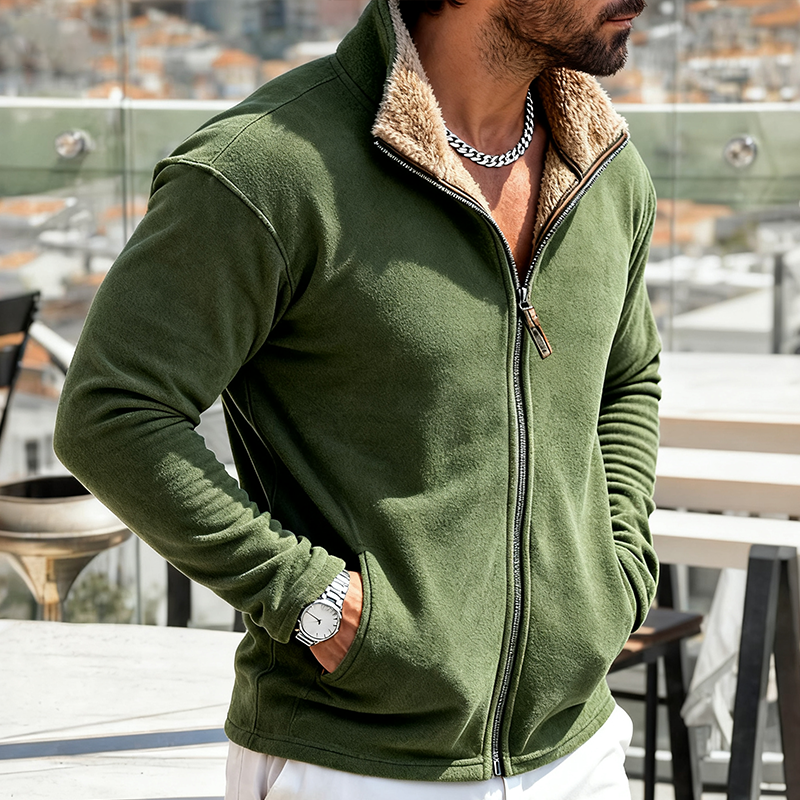 Men's Retro Casual Plush Warm Stand Collar Zipper Jacket MTA2426J3TO