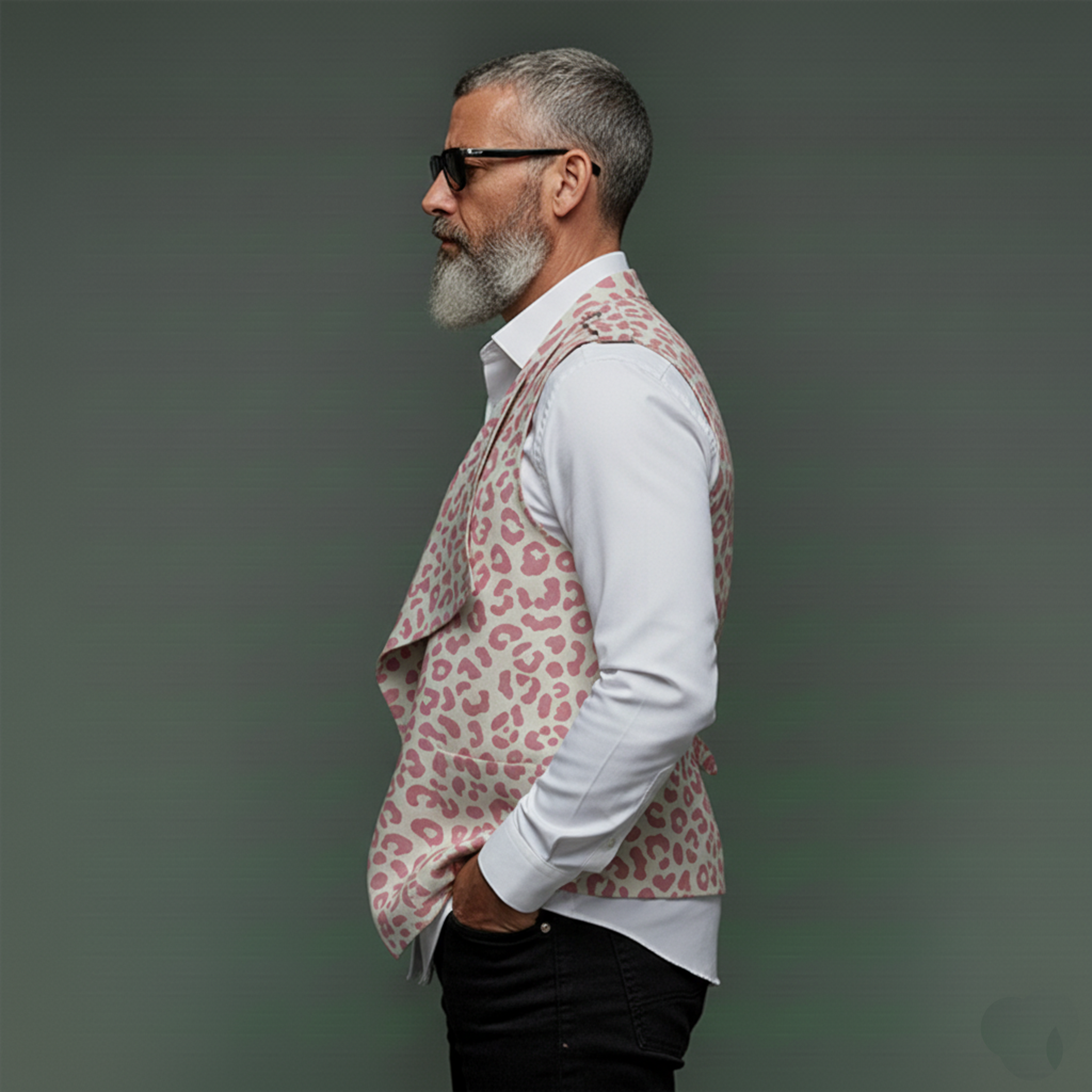 Men's Classic Casual Lapel Leopard Print Denim Vest MTA1917L2K