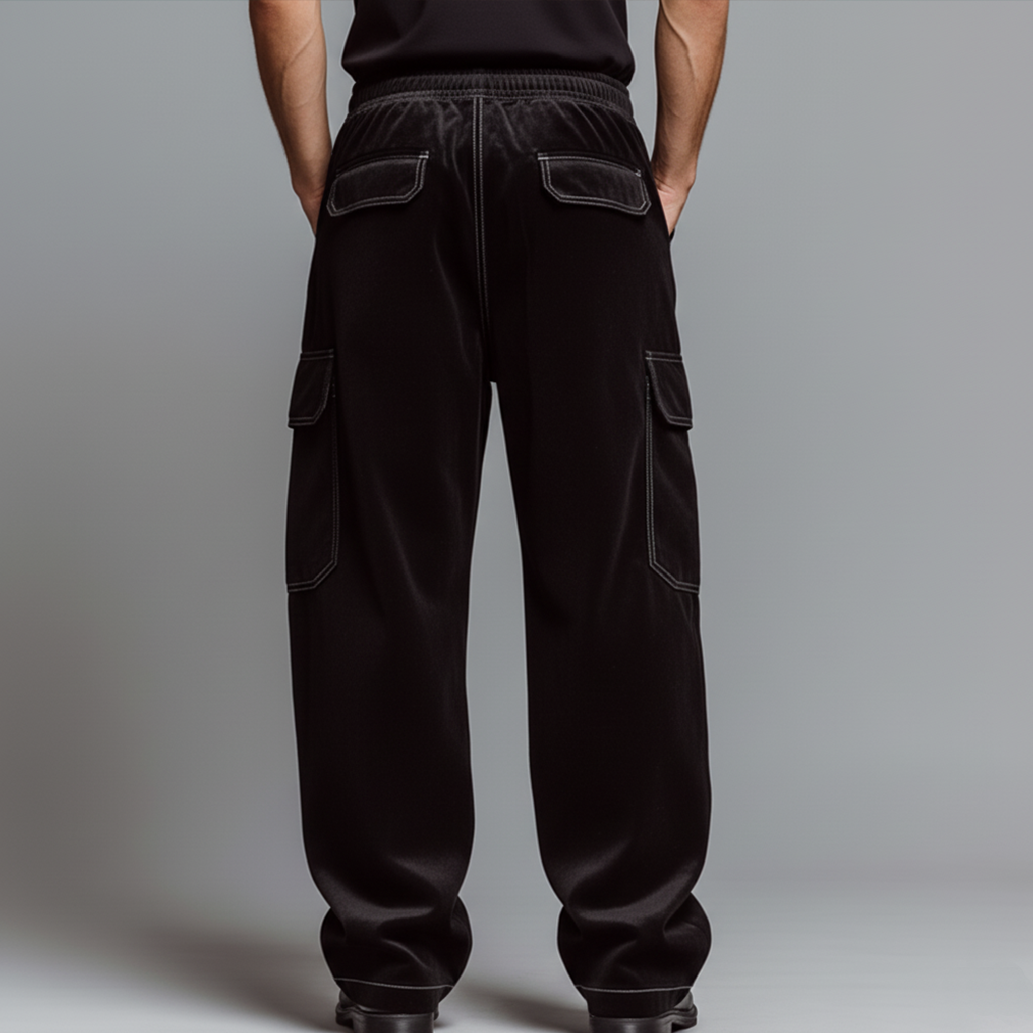 Men's Casual And Stylish Faux Velvet Multi-pocket Elastic Waist Pants MTA1040K9K