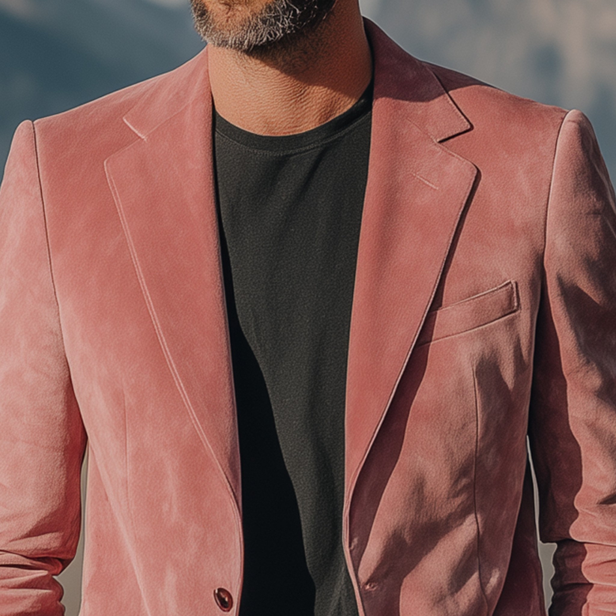 Men's Classic Retro Western Cowboy Style Pink Suede Single-breasted Slim-fit Blazer MTA0625H9K