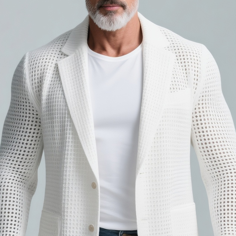Herreblazer med ensfarget strikking og slag, to knapper, MTA2451G5Z