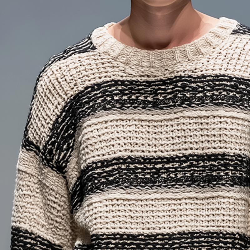 Men's Retro Casual Striped Knit Oversized Crew Neck Sweater MTA2850H9TO