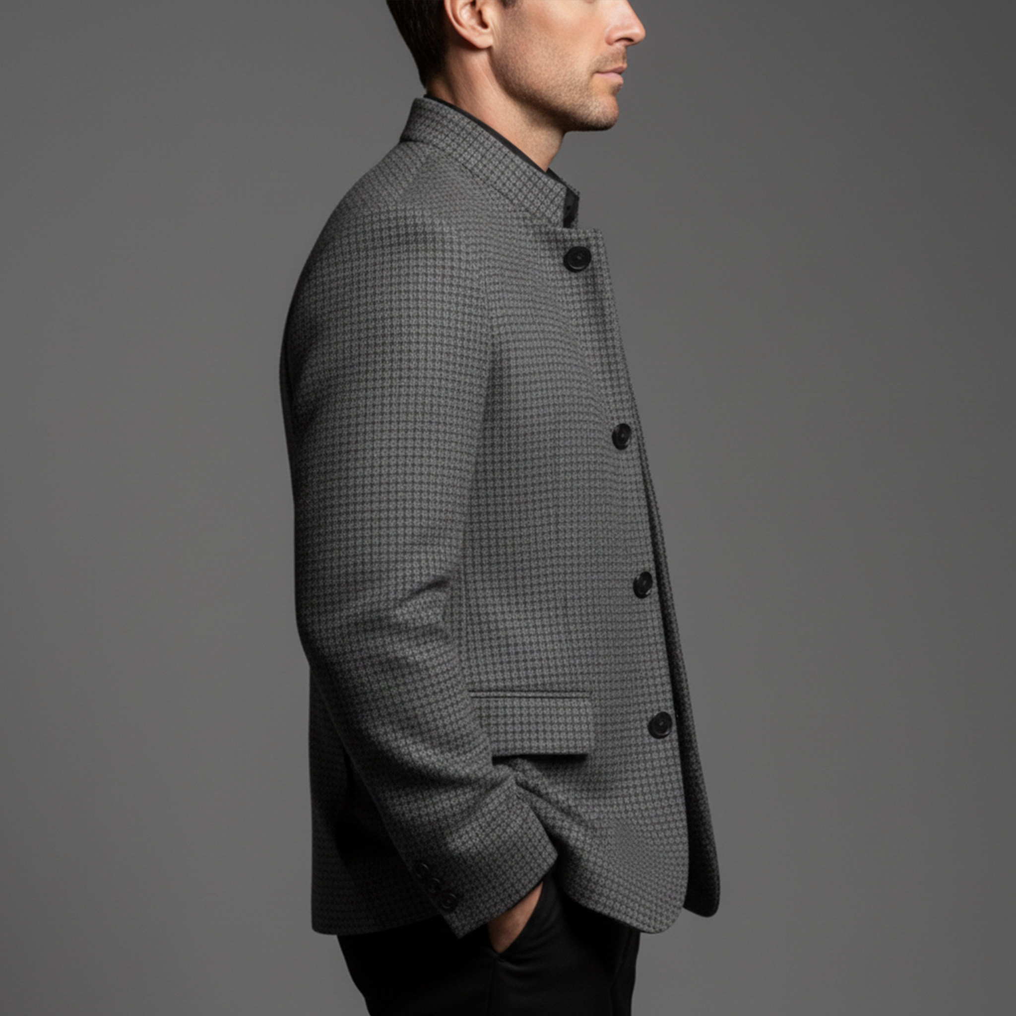 Men's Classic Retro Stand Collar Woven Faux Woolen Slim Jacket MTA1835I7K