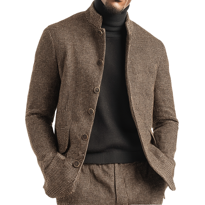 Men's Retro Casual Tweed Plaid Stand Collar Jacket MTA2472K8TO