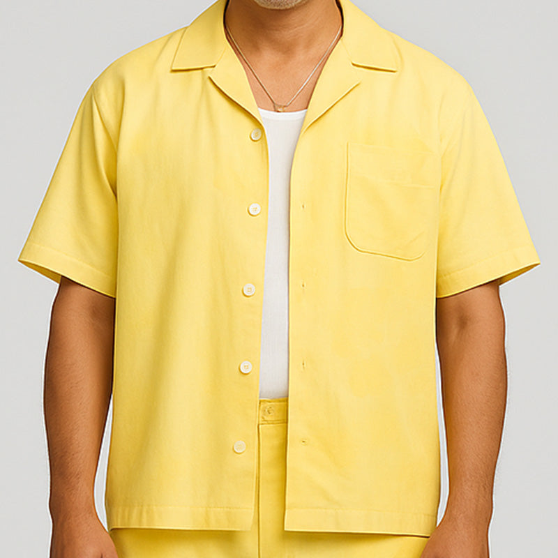 Men's Summer Fashion Solid Color Cotton And Linen Short-Sleeved Shorts Suit MTA2188E7P