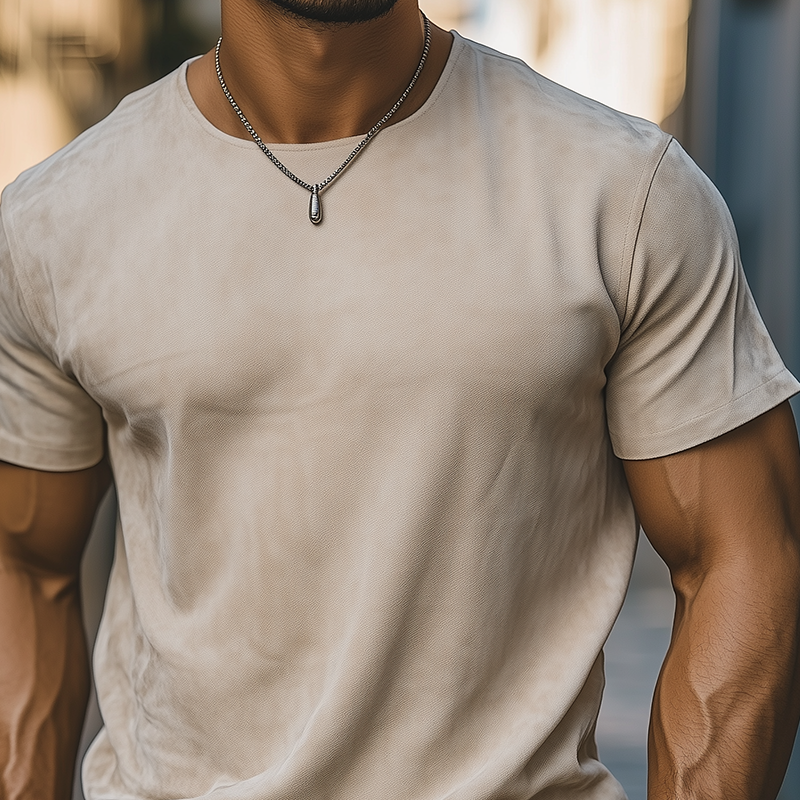 Men's Spring And Summer Casual Thin Suede Round Neck Short Sleeve T-Shirt MTA0165G7K