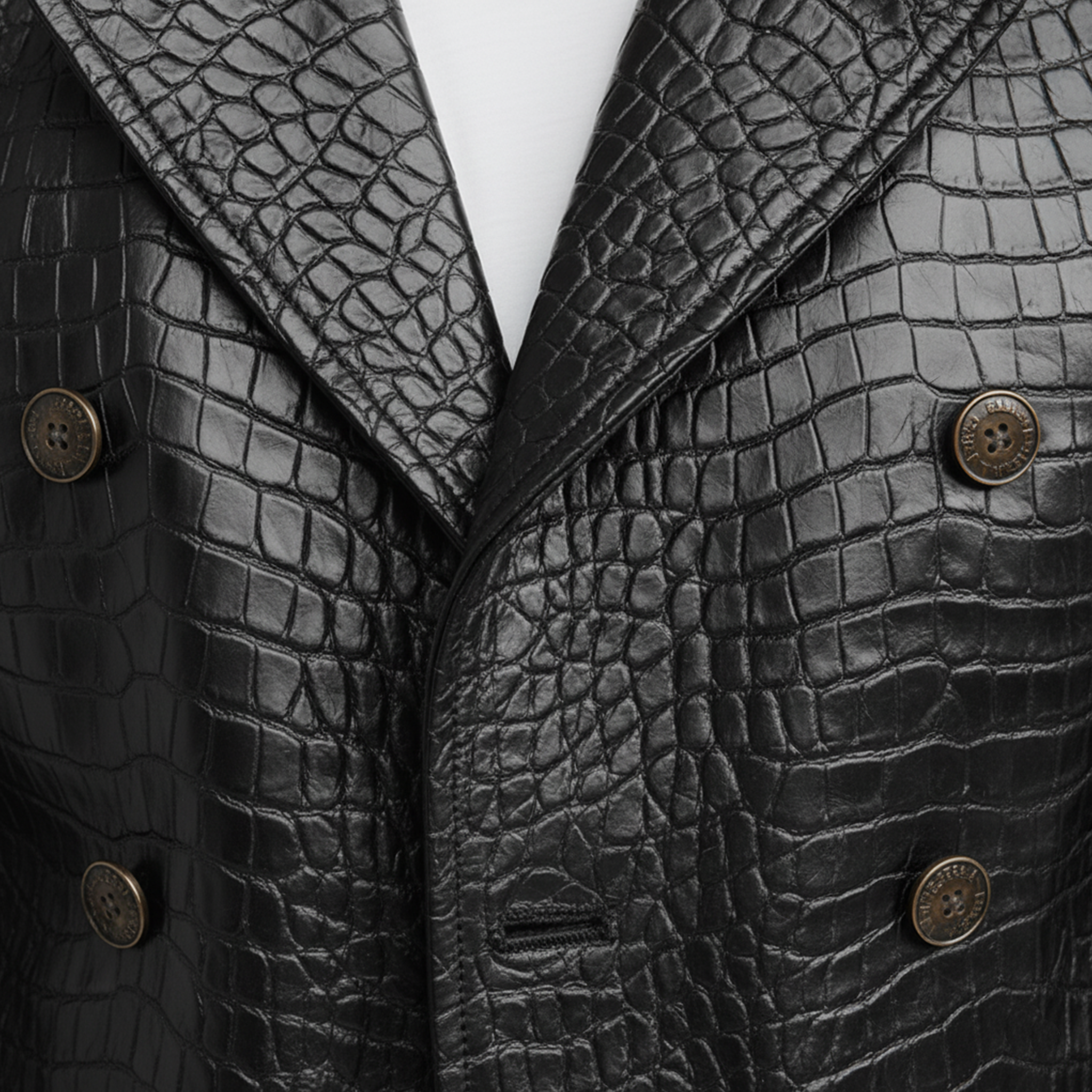 Men's Classic Casual Lapel Double-breasted Crocodile Leather Texture Pu Leather Jacket MTA1545J0K