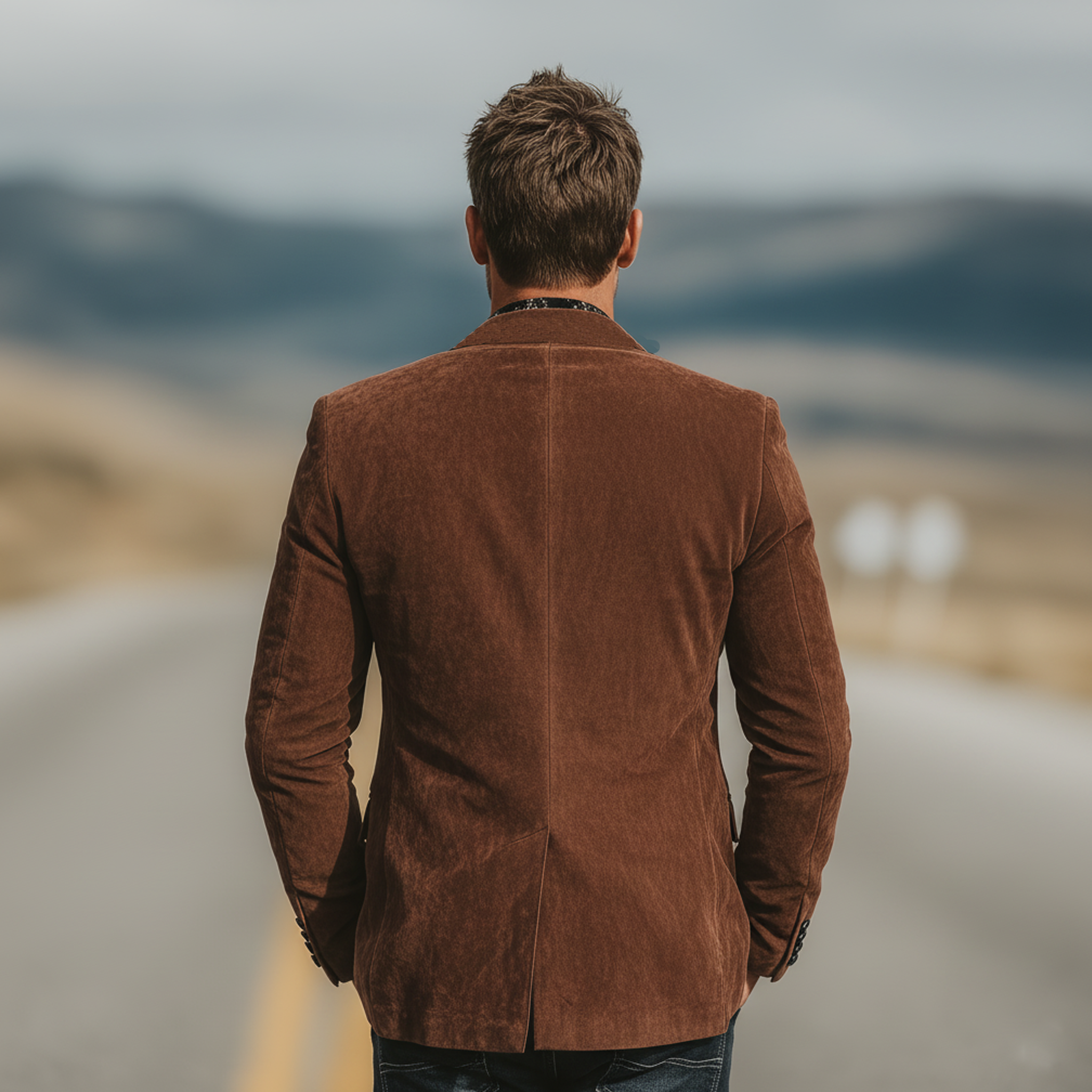 Men's Classic Vintage Western-style Contrasting Velvet Collar Single-breasted Faux Suede Blazer MTA2292L0K