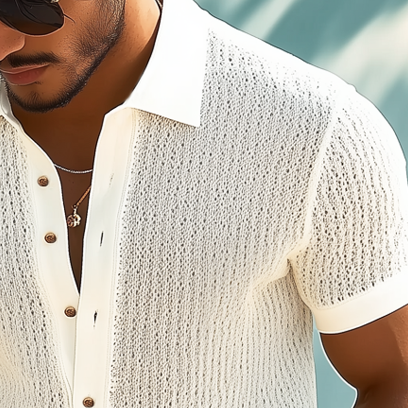 Men's Business Solid Color Knitted Short-sleeved Shirt MTA1836G7U