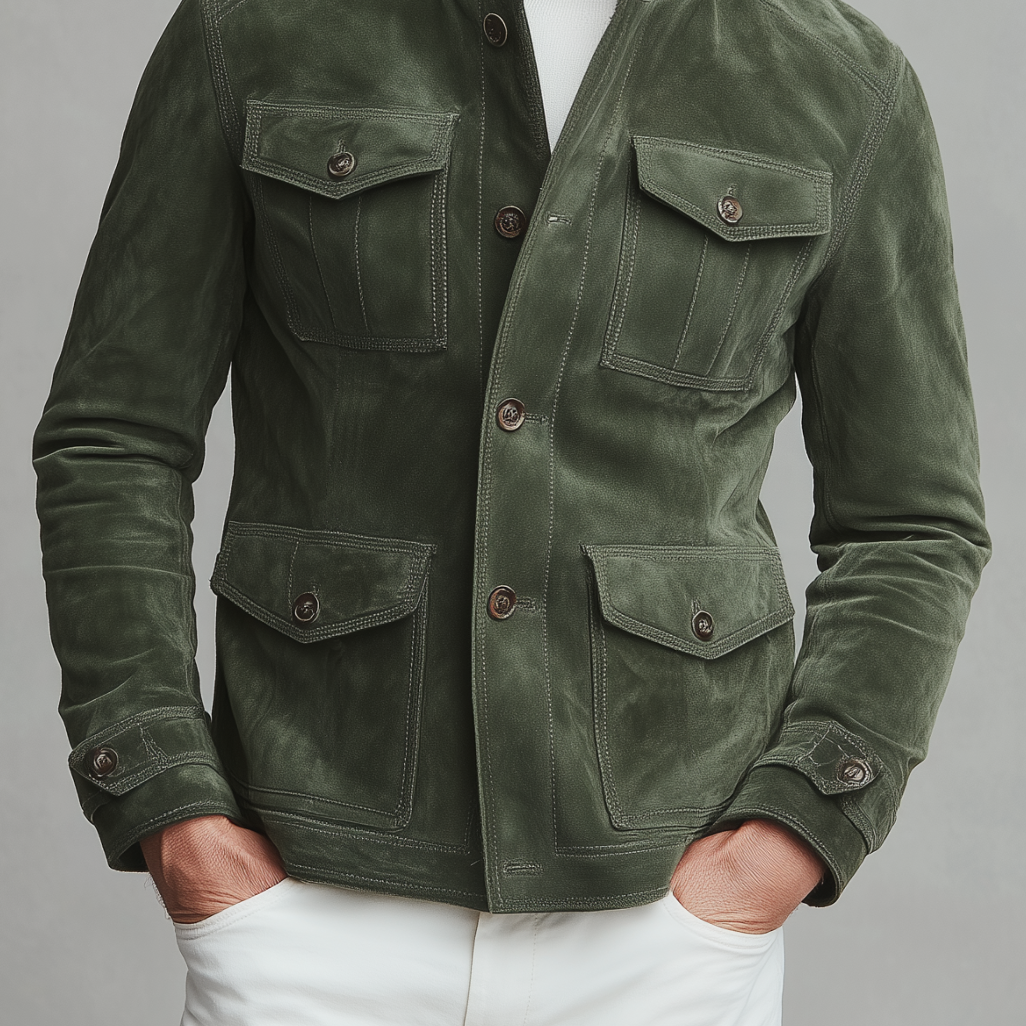 Men's Classic American Casual Stand Collar Multi-pocket Suede Jacket MTA1889H3K