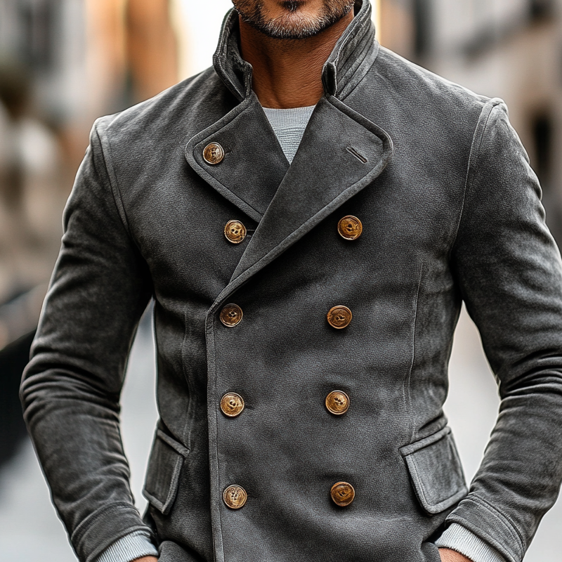 Men's Solid Color Double-breasted Faux Suede Blazer MTA2012K0X