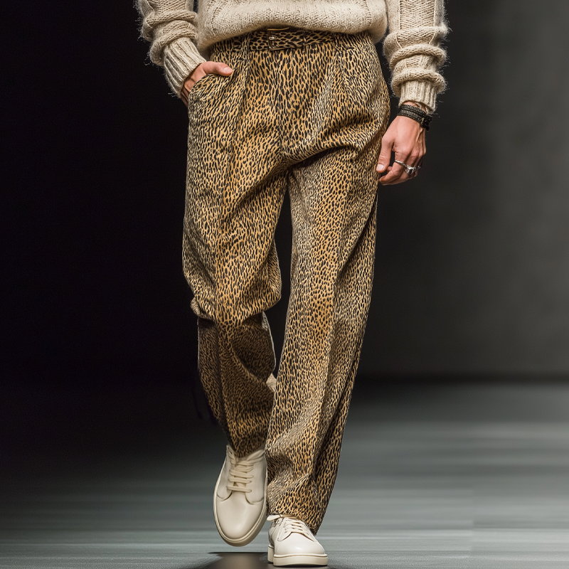 Men's Classic Leopard Print Velvet Straight Pants MTA2790J7U