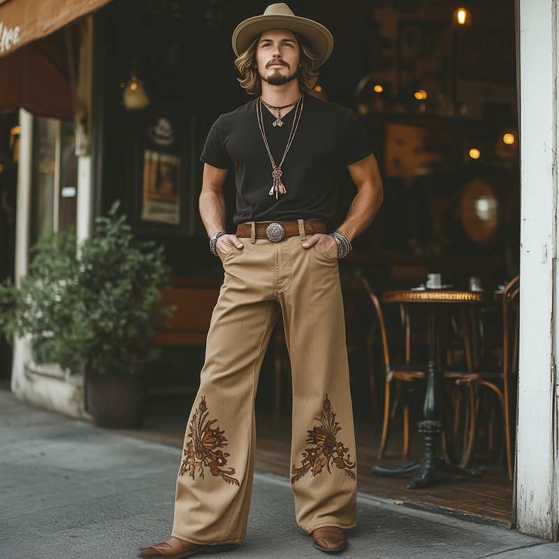 Herrejeans i western cowboy-stil med broderte løse jeans MTA1313F6U