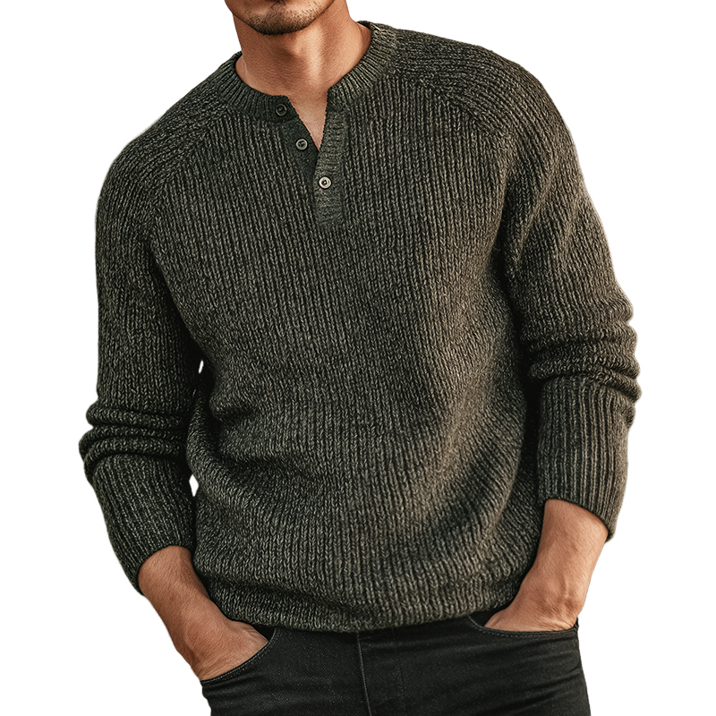 Men's Retro Casual Knitted Henley Collar Sweater MTA1750L9TO